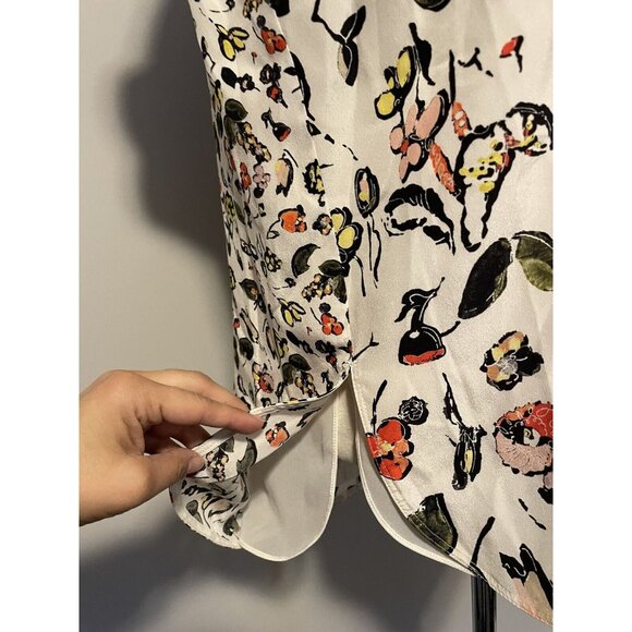 Grey Jason Wu White Silk Top with Floral Print and Front Keyhole, Size 6 - Picture 11 of 11